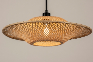 hanglamp 31218 landelijk modern metaal riet zwart mat bruin naturel rond