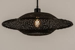 hanglamp 31219 landelijk modern metaal riet zwart mat rond