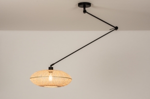 hanglamp 31221 landelijk modern metaal riet zwart mat bruin naturel rond