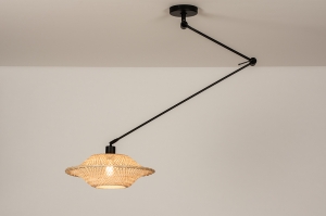 hanglamp 31222 landelijk modern metaal riet zwart mat bruin naturel rond