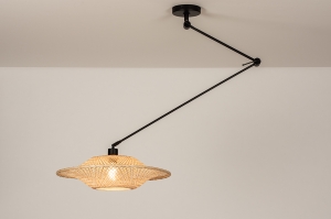 hanglamp 31224 landelijk modern metaal riet zwart mat bruin naturel rond