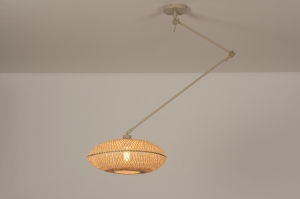 hanglamp 31227 landelijk modern metaal riet bruin beige naturel zand rond