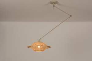 hanglamp 31228 landelijk modern metaal riet bruin beige naturel zand rond