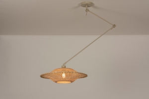 hanglamp 31229 landelijk modern metaal riet bruin beige naturel zand rond