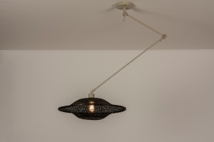 hanglamp 31230 landelijk modern eigentijds klassiek metaal riet zwart mat beige zand rond