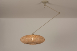 hanglamp 31231 landelijk modern metaal riet bruin beige naturel zand rond