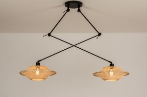 hanglamp 31233 modern metaal riet zwart mat bruin naturel rond langwerpig