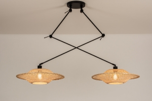 hanglamp 31234 modern metaal riet zwart mat bruin naturel rond langwerpig