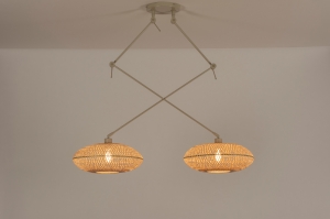 hanglamp 31237 landelijk modern metaal riet bruin beige naturel zand rond langwerpig