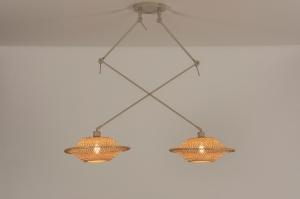 hanglamp 31238 landelijk modern metaal riet bruin beige naturel zand rond langwerpig