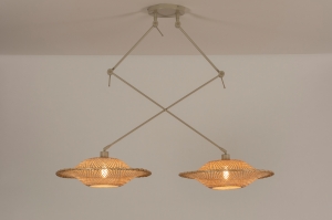 hanglamp 31239 landelijk modern metaal riet bruin beige naturel zand rond langwerpig