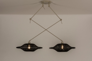 hanglamp 31240 landelijk modern metaal riet zwart mat beige zand rond langwerpig