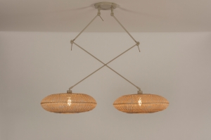 hanglamp 31241 landelijk modern metaal riet bruin beige naturel zand rond langwerpig