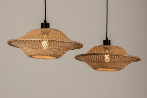 hanglamp 31243 landelijk modern metaal riet zwart mat bruin naturel rond langwerpig