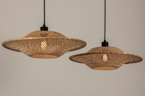 hanglamp 31244 landelijk modern metaal riet zwart mat bruin naturel rond langwerpig