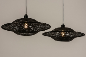 Pendelleuchte 31245 laendlich modern zeitgemaess klassisch Metall Rattan schwarz matt rund laenglich