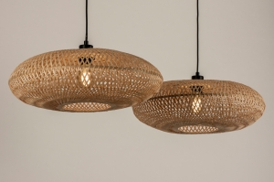 hanglamp 31246 landelijk modern metaal riet zwart mat bruin naturel rond langwerpig