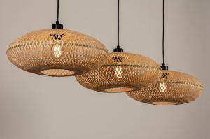 hanglamp 31247 landelijk modern metaal riet zwart mat bruin naturel rond langwerpig