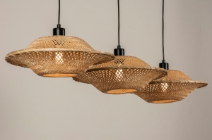 hanglamp 31248 landelijk modern metaal riet zwart mat bruin naturel rond langwerpig