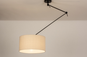 hanglamp 31256 landelijk modern stof metaal zwart mat beige zand rond