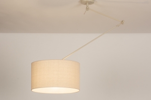 hanglamp 31258 landelijk modern stof metaal beige rond langwerpig