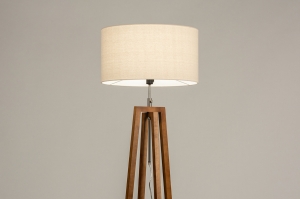 staande lamp 31261 landelijk modern hout donker hout stof bruin beige zand rond