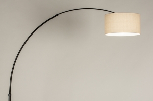 staande lamp 31266 landelijk modern eigentijds klassiek stof metaal zwart beige zand rond