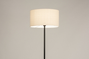 staande lamp 31269 landelijk modern eigentijds klassiek stof metaal zwart mat beige rond