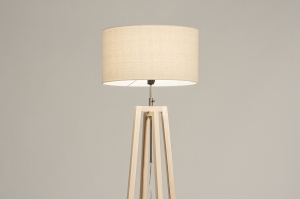 vloerlamp 31270 landelijk modern hout licht hout stof bruin beige naturel zand rond