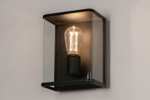 wandlamp 31273 landelijk klassiek eigentijds klassiek glas helder glas staal rvs metaal zwart mat transparant kleurloos rechthoekig