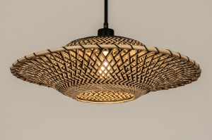 hanglamp 31290 landelijk modern metaal riet zwart mat naturel rond