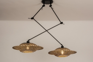 hanglamp 31291 landelijk modern eigentijds klassiek metaal riet zwart mat naturel rond