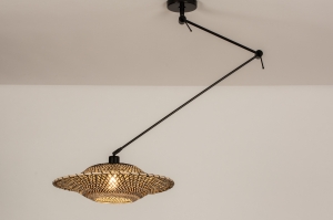 hanglamp 31292 landelijk modern metaal riet zwart mat naturel rond langwerpig