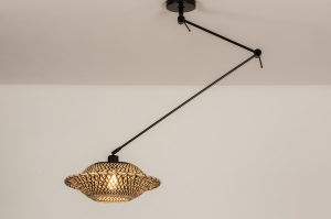 hanglamp 31293 landelijk modern metaal riet zwart mat naturel rond langwerpig