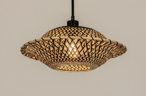 hanglamp 31294 landelijk modern metaal riet zwart mat naturel rond