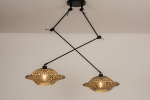 hanglamp 31295 landelijk modern eigentijds klassiek metaal riet zwart mat naturel rond