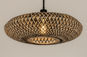 hanglamp 31296 landelijk modern metaal riet zwart mat bruin naturel rond