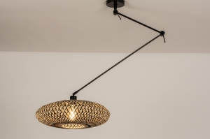 hanglamp 31297 landelijk modern metaal riet zwart mat naturel rond langwerpig