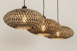 hanglamp 31299 landelijk modern metaal riet zwart mat bruin naturel rond langwerpig