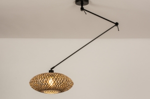 hanglamp 31300 landelijk modern metaal riet zwart mat naturel rond langwerpig