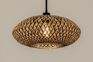 hanglamp 31301 landelijk modern metaal riet zwart mat bruin naturel rond