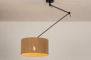 hanglamp 31311 landelijk modern stof metaal zwart mat bruin naturel rond