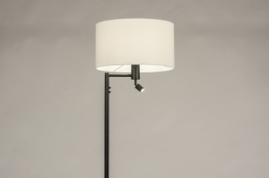 staande lamp 31314 landelijk modern stof metaal zwart mat wit rond