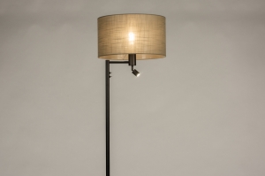 staande lamp 31315 landelijk modern stof metaal zwart mat taupe rond