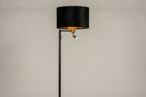 staande lamp 31319 landelijk modern eigentijds klassiek stof metaal zwart mat goud rond