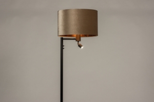 staande lamp 31320 landelijk modern eigentijds klassiek stof metaal zwart mat koper taupe rond