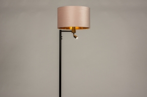 staande lamp 31321 landelijk modern eigentijds klassiek stof metaal zwart mat goud roze rond