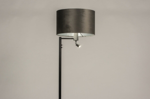 staande lamp 31322 landelijk modern eigentijds klassiek stof metaal zwart mat grijs zilver oud zilver rond