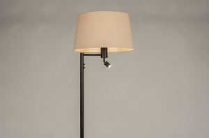 vloerlamp 31324 landelijk modern stof metaal zwart mat beige rond