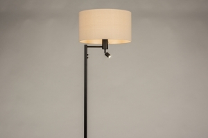 vloerlamp 31325 landelijk modern stof metaal zwart mat beige rond